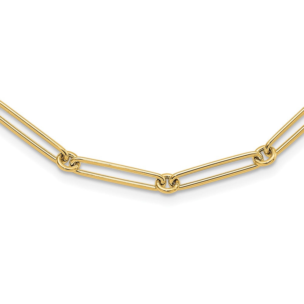 14K Yellow Gold Polished Hollow Paperclip Link Necklace