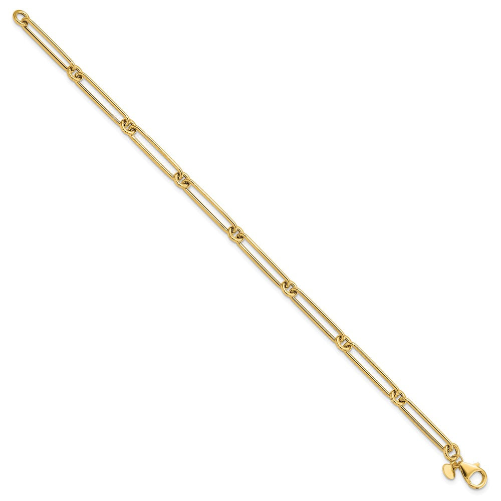 14K Yellow Gold Polished Hollow Paperclip Link Bracelet
