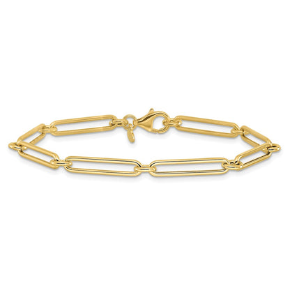 14K Yellow Gold Polished Hollow Paperclip Link Bracelet