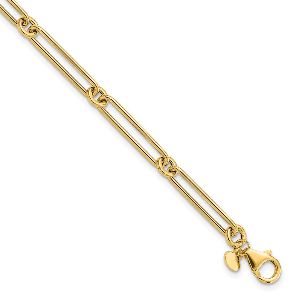 14K Yellow Gold Polished Hollow Paperclip Link Bracelet