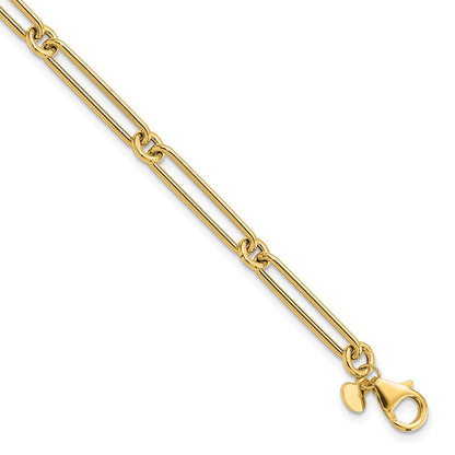 14K Yellow Gold Polished Hollow Paperclip Link Bracelet