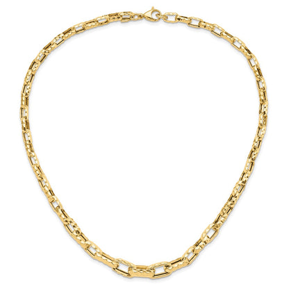 14K Yellow Gold Polished Hollow Hammered Graduated Link Necklace