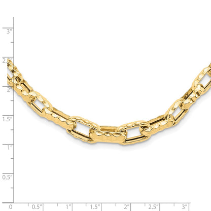 14K Yellow Gold Polished Hollow Hammered Graduated Link Necklace
