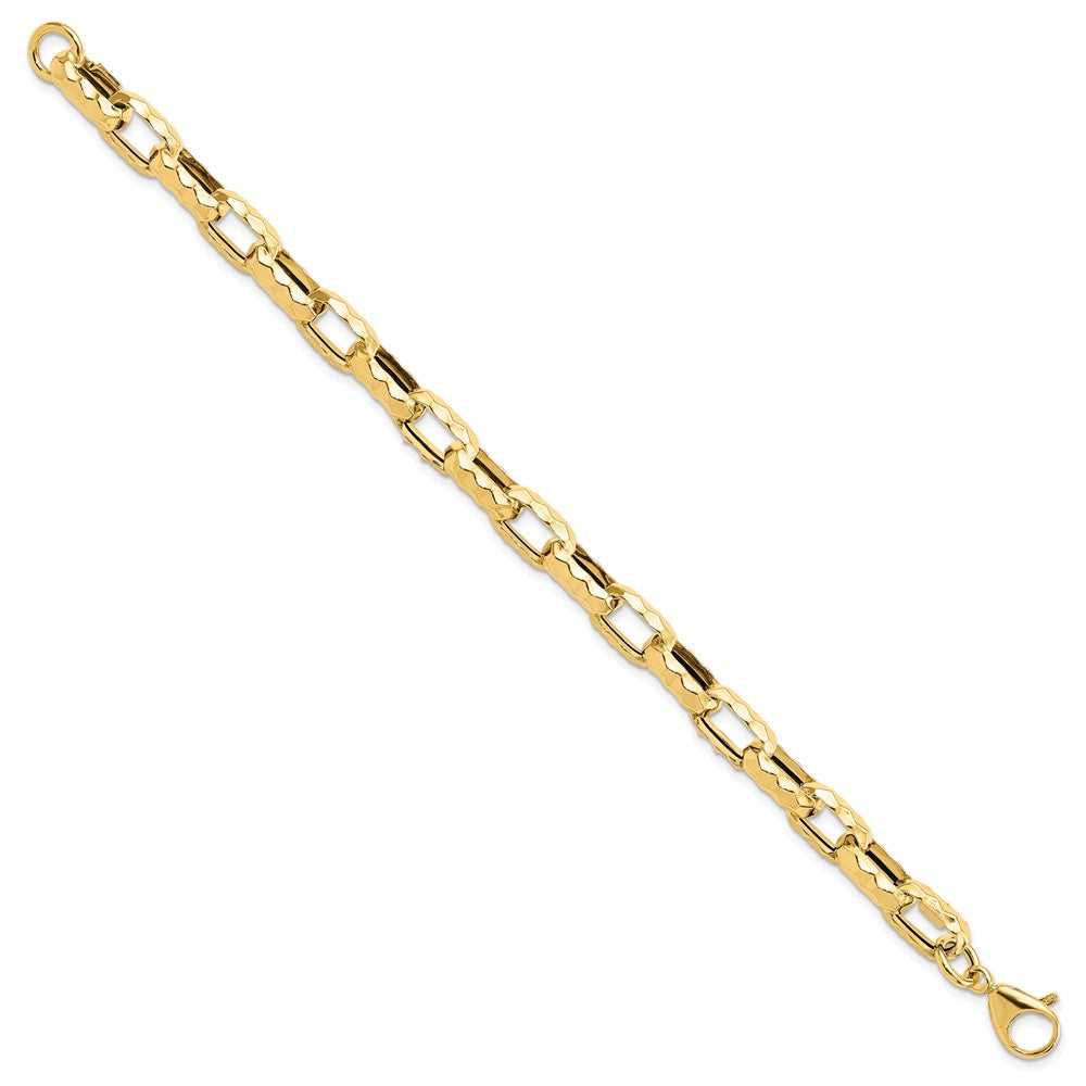 14K Yellow Gold Polished Hollow Hammered Link Bracelet