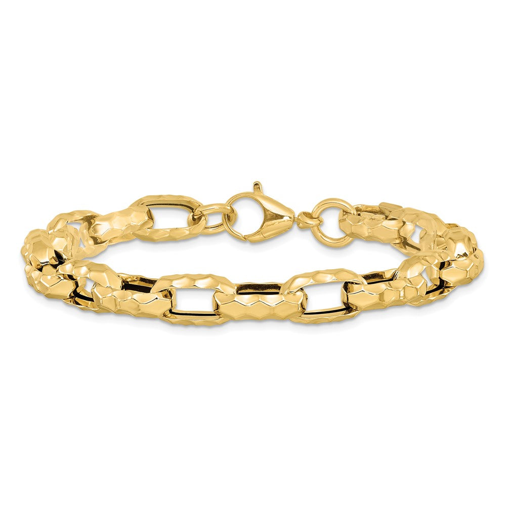 14K Yellow Gold Polished Hollow Hammered Link Bracelet