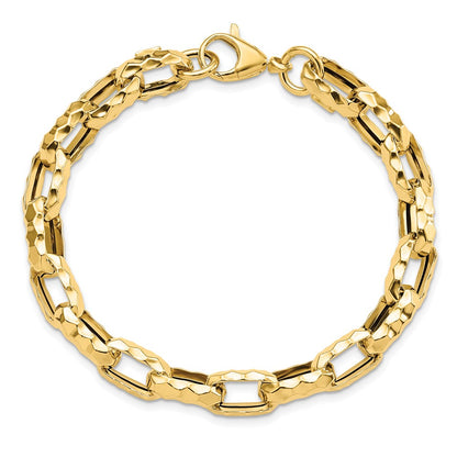 14K Yellow Gold Polished Hollow Hammered Link Bracelet
