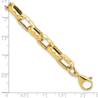 14K Yellow Gold Polished Hollow Hammered Link Bracelet