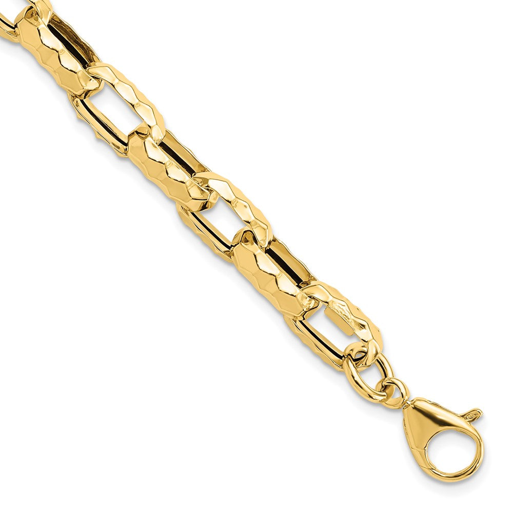 14K Yellow Gold Polished Hollow Hammered Link Bracelet
