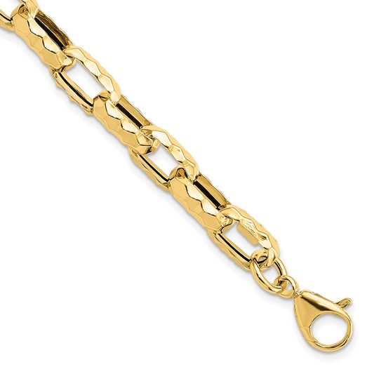 14K Yellow Gold Polished Hollow Hammered Link Bracelet