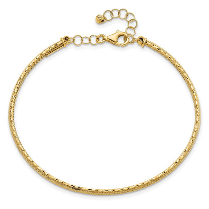 14K Yellow Gold Diamond Cut And Textured With Safety Chain Bangle