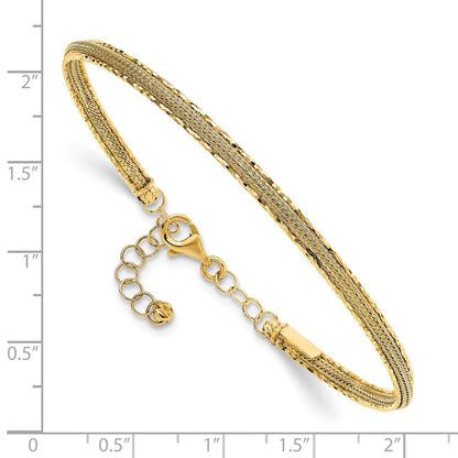 14K Yellow Gold Diamond Cut And Textured With Safety Chain Bangle