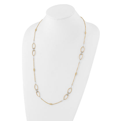 14K Two Tone Dia Cut Beads Fancy Link With 1In. Ext Necklace