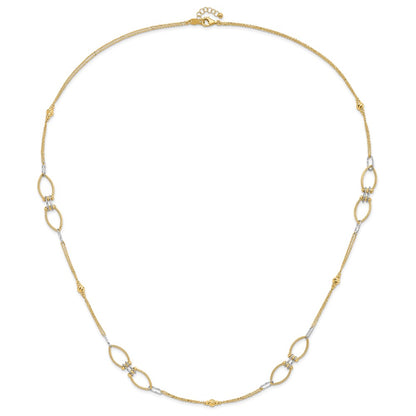 14K Two Tone Dia Cut Beads Fancy Link With 1In. Ext Necklace