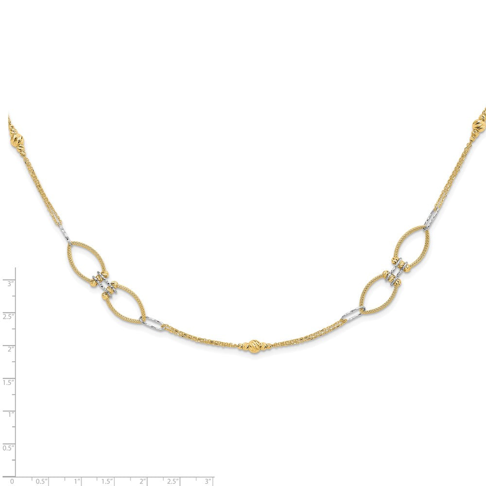 14K Two Tone Dia Cut Beads Fancy Link With 1In. Ext Necklace