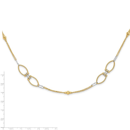 14K Two Tone Dia Cut Beads Fancy Link With 1In. Ext Necklace