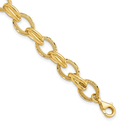 14K Yellow Gold Polished/Textured And Diamond Cut Fancy Link Bracelet
