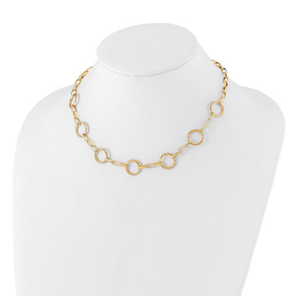 14K Yellow Gold Dia Cut And Textured Circles Fancy Link With 1In. Ext Necklace
