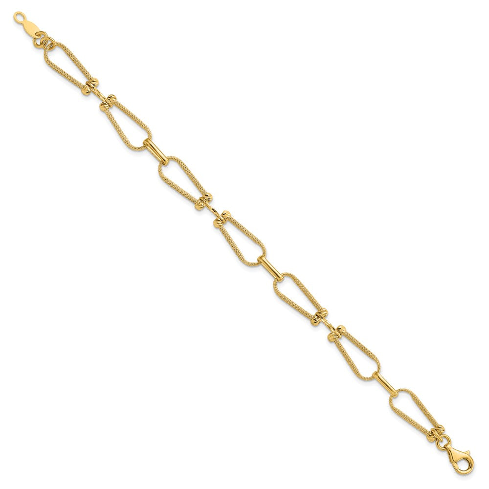 14K Yellow Gold Dia Cut And Textured Fancy Link Bracelet