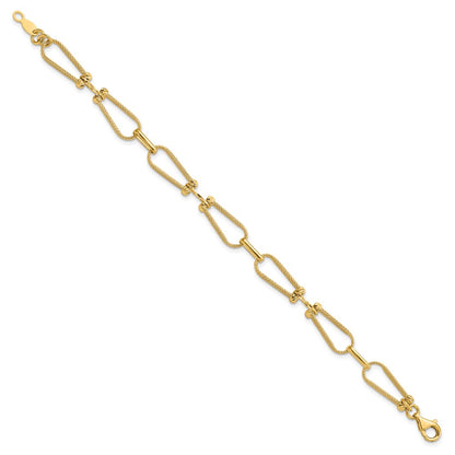 14K Yellow Gold Dia Cut And Textured Fancy Link Bracelet