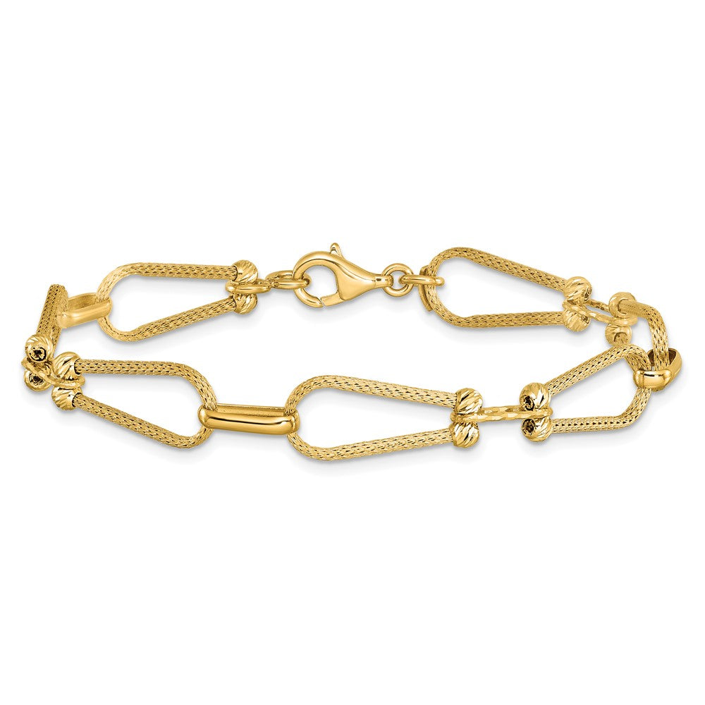 14K Yellow Gold Dia Cut And Textured Fancy Link Bracelet