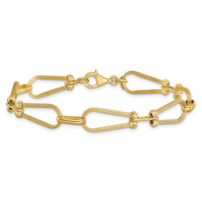 14K Yellow Gold Dia Cut And Textured Fancy Link Bracelet