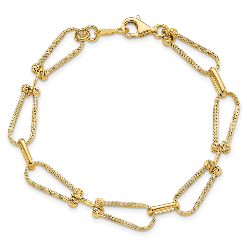 14K Yellow Gold Dia Cut And Textured Fancy Link Bracelet
