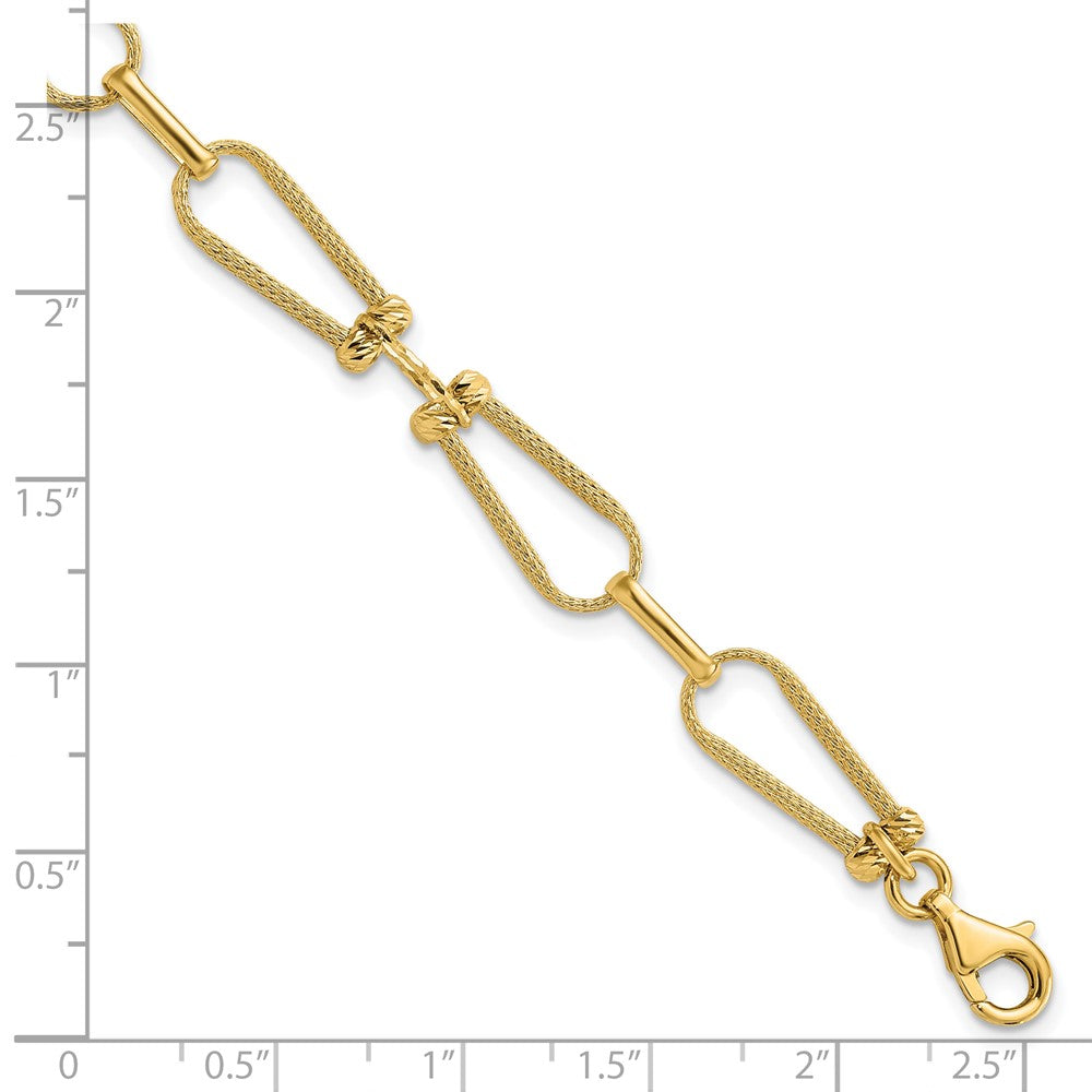 14K Yellow Gold Dia Cut And Textured Fancy Link Bracelet