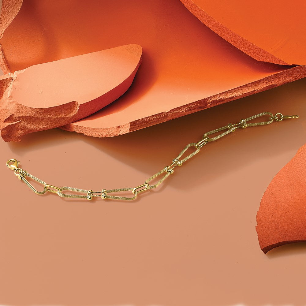 14K Yellow Gold Dia Cut And Textured Fancy Link Bracelet