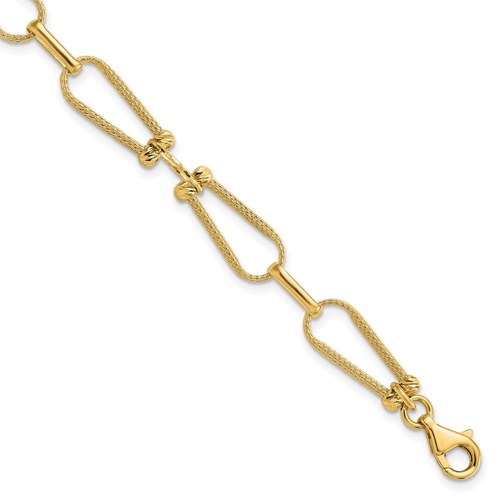 14K Yellow Gold Dia Cut And Textured Fancy Link Bracelet