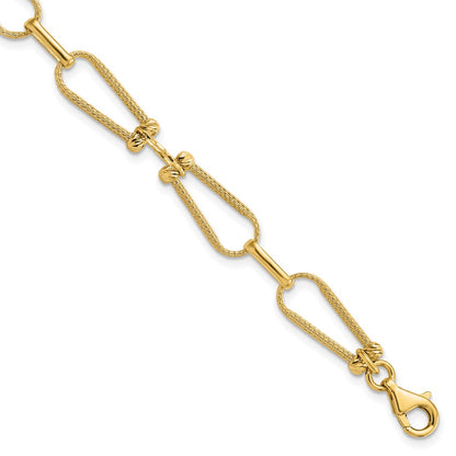 14K Yellow Gold Dia Cut And Textured Fancy Link Bracelet