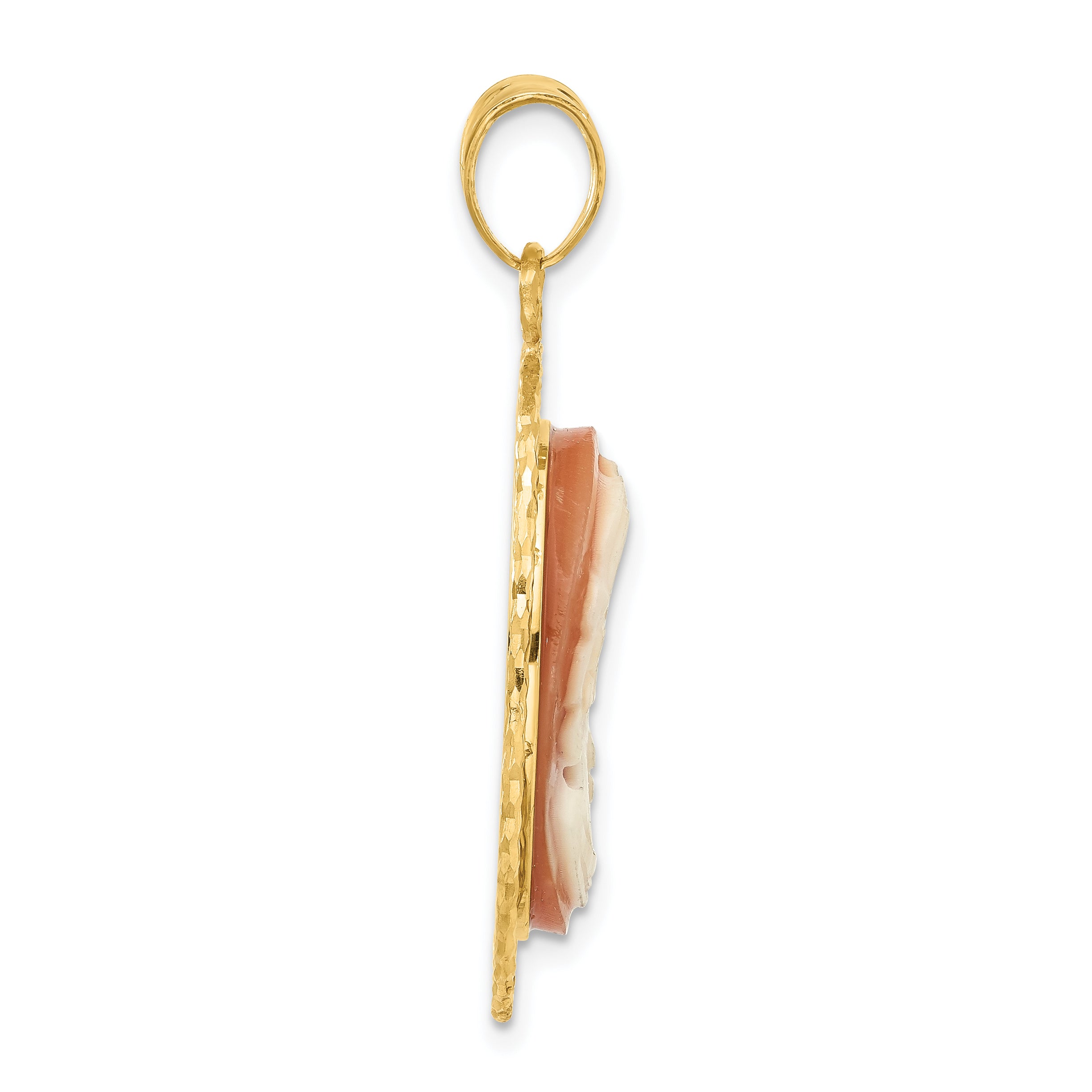14K Yellow Gold Diamond Cut Natural Shell Portrait Cameo Pendant