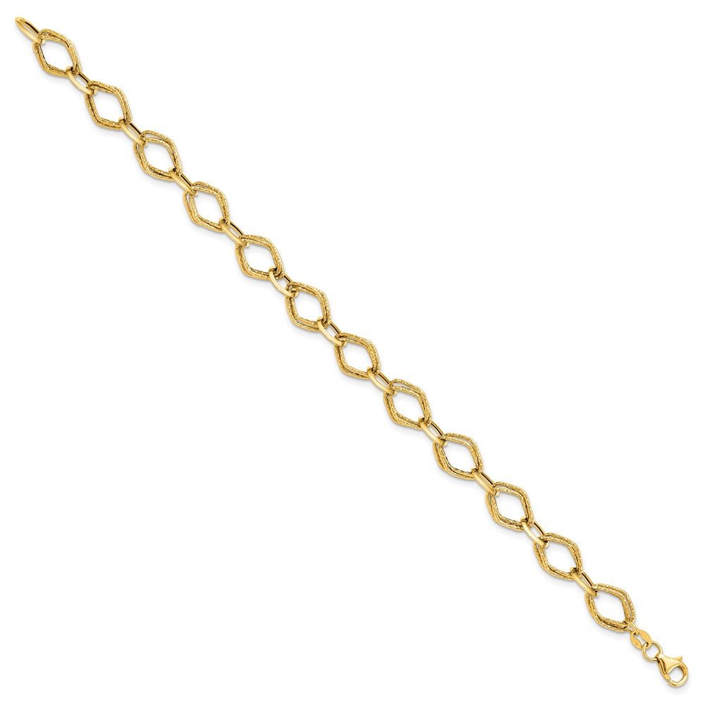 7.5 Inch 14K Polished And Textured Fancy Link Bracelet