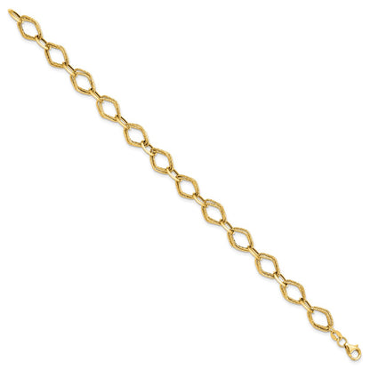 7.5 Inch 14K Polished And Textured Fancy Link Bracelet