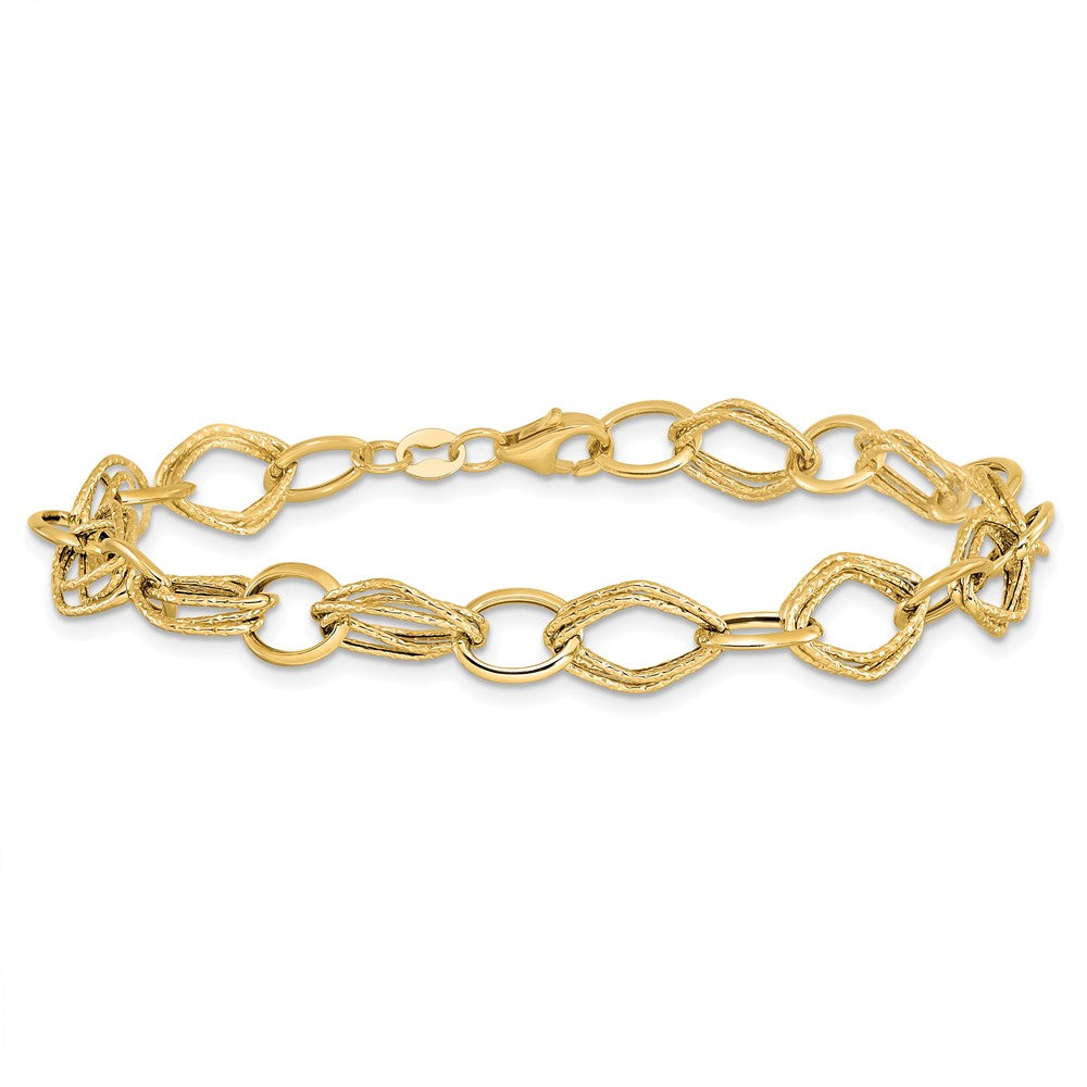 7.5 Inch 14K Polished And Textured Fancy Link Bracelet