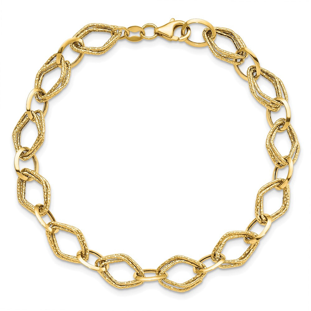 7.5 Inch 14K Polished And Textured Fancy Link Bracelet