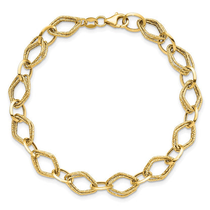 7.5 Inch 14K Polished And Textured Fancy Link Bracelet