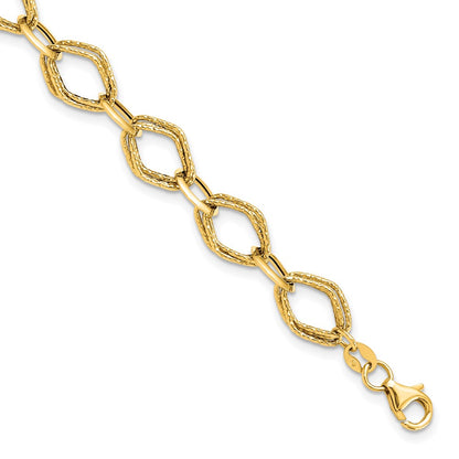 7.5 Inch 14K Polished And Textured Fancy Link Bracelet