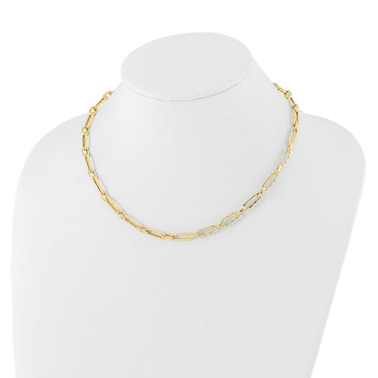 14K Yellow Gold Polished And Textured Fancy Link Necklace