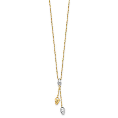 14K Two Tone Diamond Cut Beads Drop Necklace