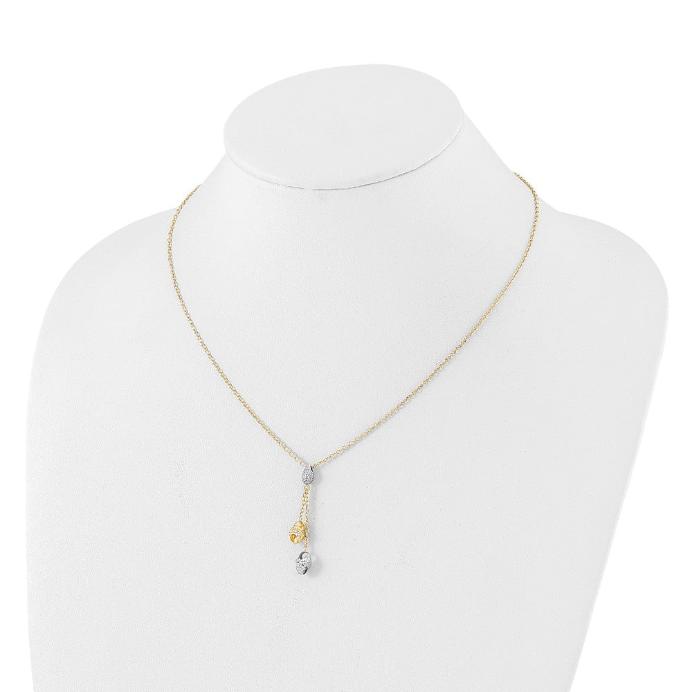 14K Two Tone Diamond Cut Beads Drop Necklace