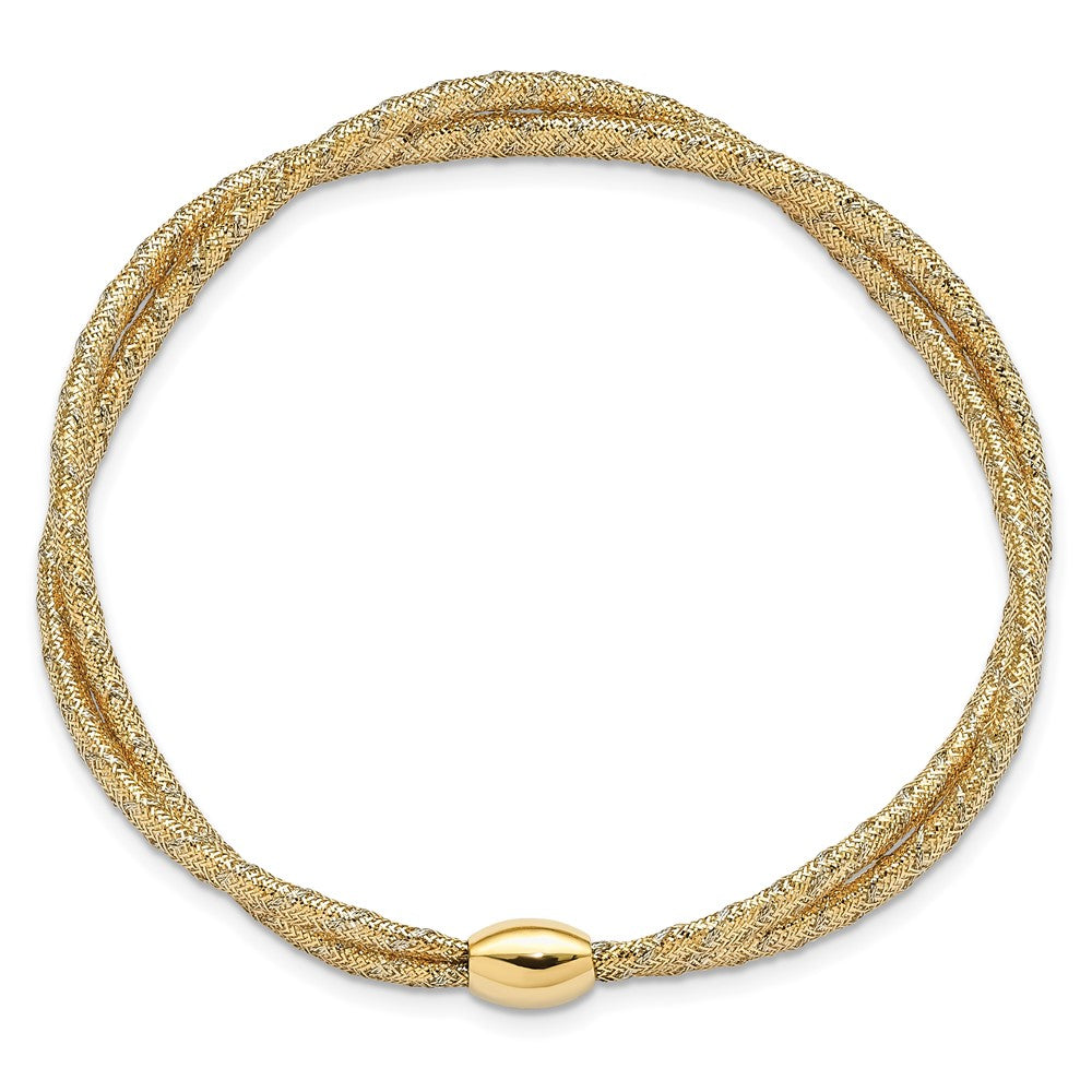 14K Yellow & Rhodium With Polished 2 Strand Twist Stretch Bangle
