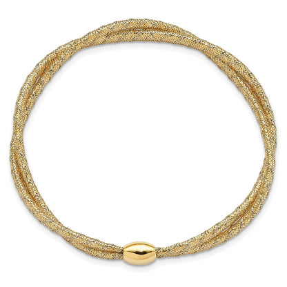 14K Yellow & Rhodium With Polished 2 Strand Twist Stretch Bangle