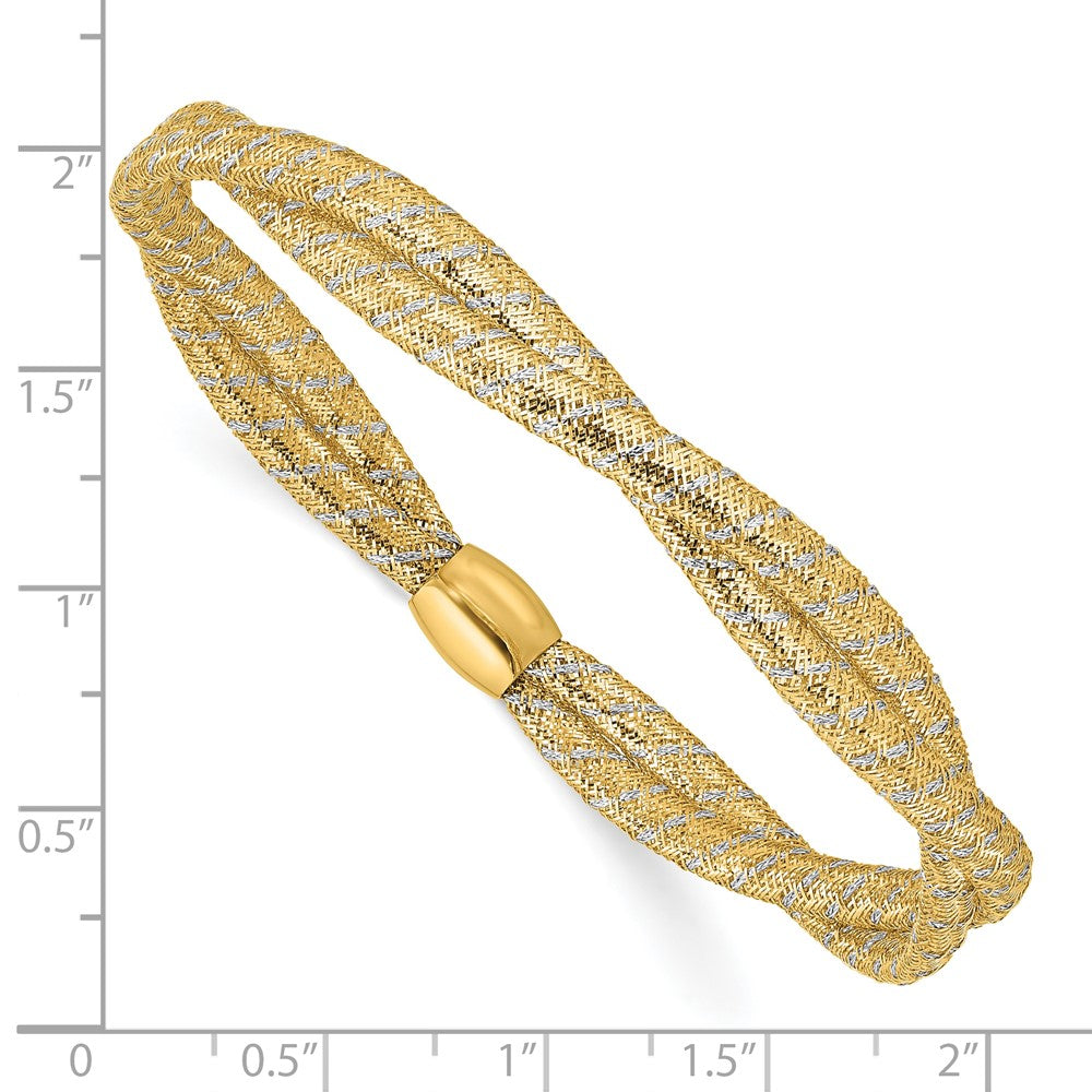 14K Yellow & Rhodium With Polished 2 Strand Twist Stretch Bangle