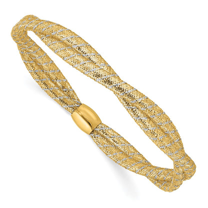 14K Yellow & Rhodium With Polished 2 Strand Twist Stretch Bangle