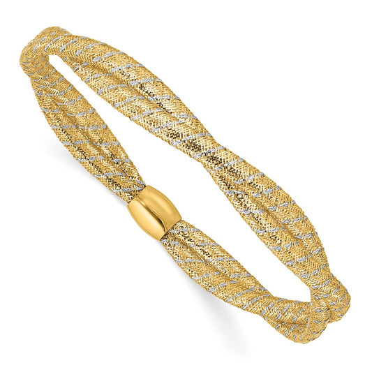 14K Yellow & Rhodium With Polished 2 Strand Twist Stretch Bangle