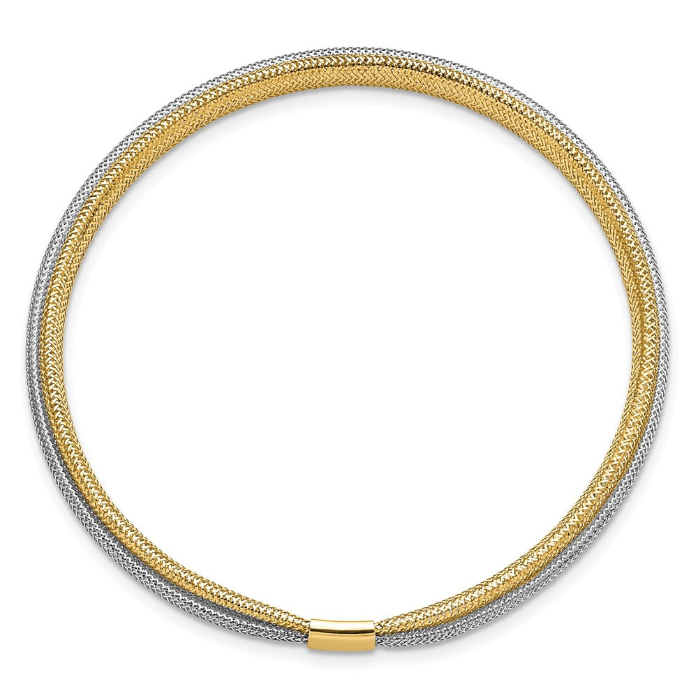 14K Yellow & Rhodium Polished Mesh Stretch Bracelet