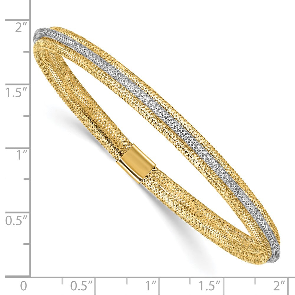 14K Yellow & Rhodium Polished Mesh Stretch Bracelet