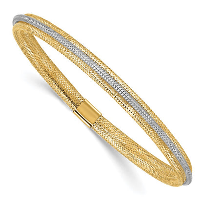 14K Yellow & Rhodium Polished Mesh Stretch Bracelet