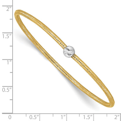 14K Yellow & Rhodium With Polished Diamond Cut Bead Stretch Bracelet