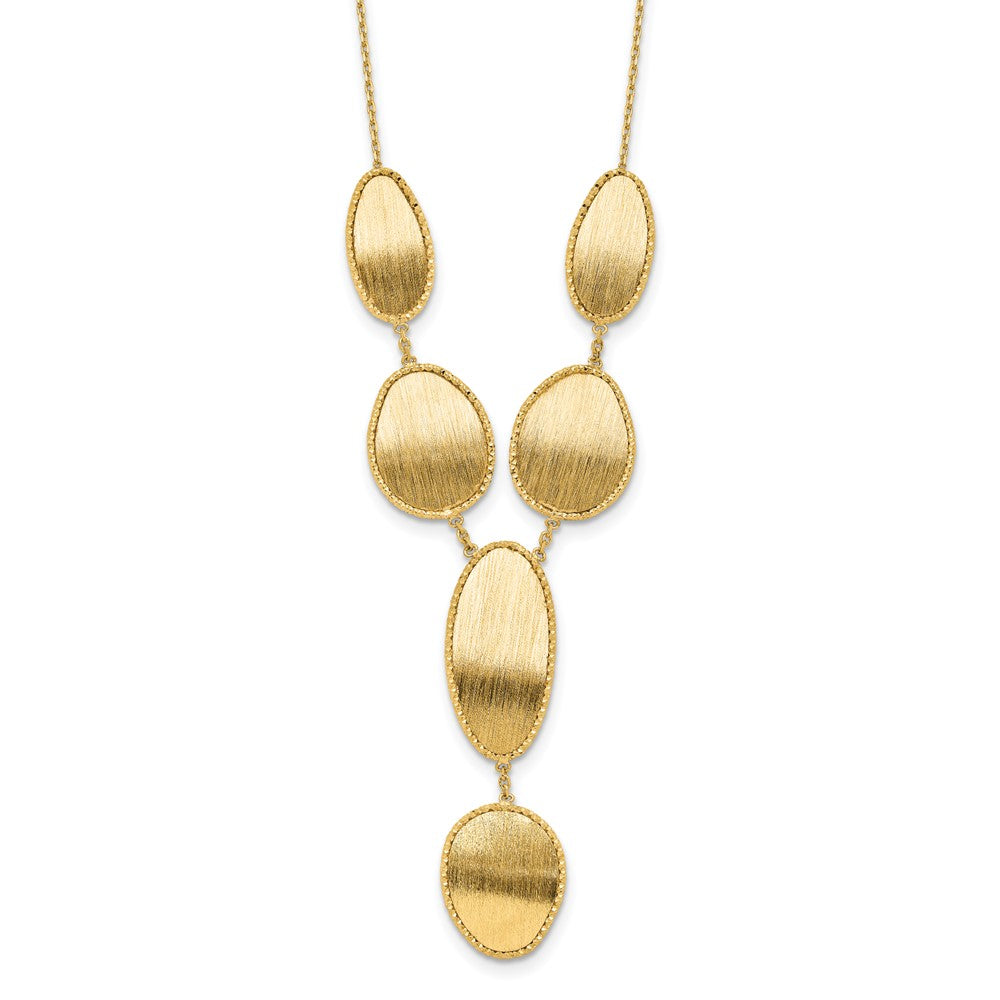 14K Yellow Gold Brushed And Diamond Cut Y Drop With 2 In Ext. Necklace